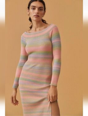 Daily Practice By Anthropologie Striped Ribbed Knit Maxi Dress Dopamine Size L